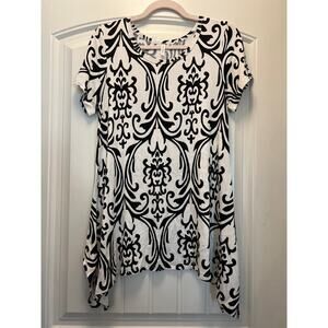 Popyoung Women’s Scoop Neck Tunic Geometric Short Sleeve Top‎ Size M White Black